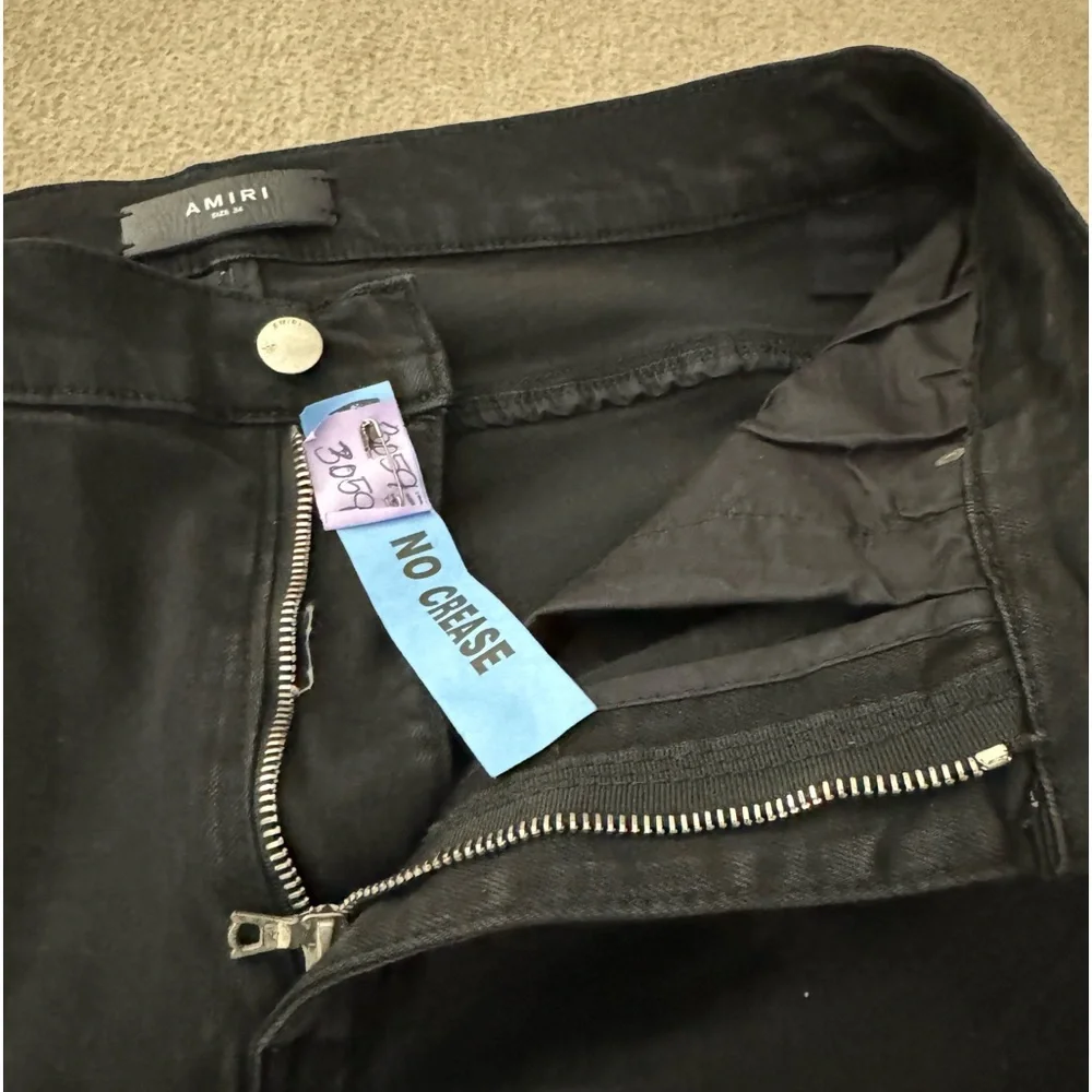Amiri Jeans 34 Glitter Track Jeans Black With Red Stripe Men's Skinny Distressed - Picture 4 of 14